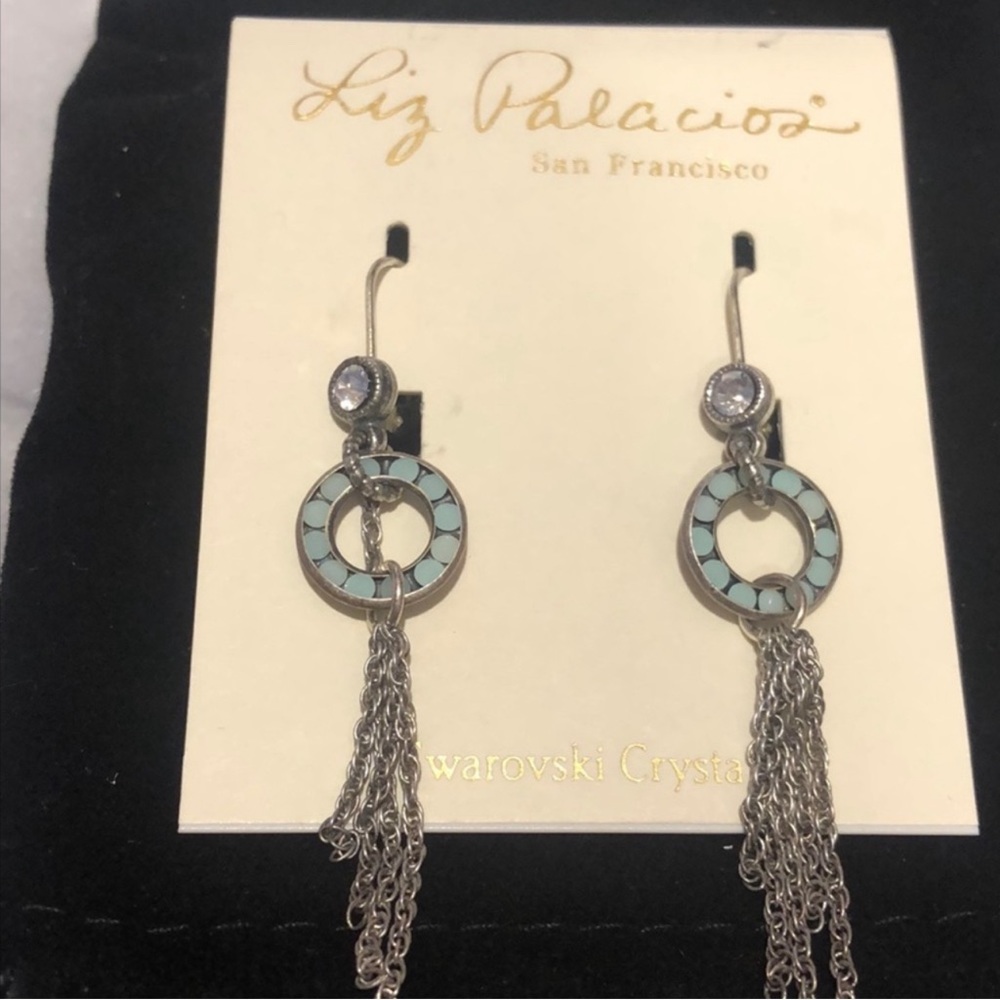 Liz Palacios Dainty Minty Crystal Ring with Chains Earrings-Boutique